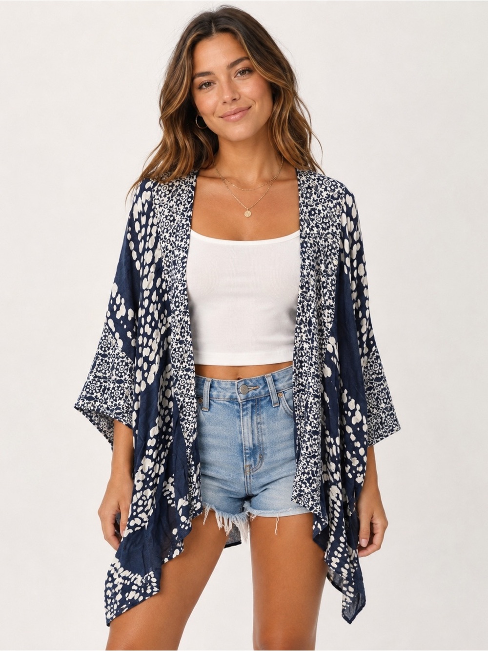 Vince Camuto Navy Abstract Leaf Duster
